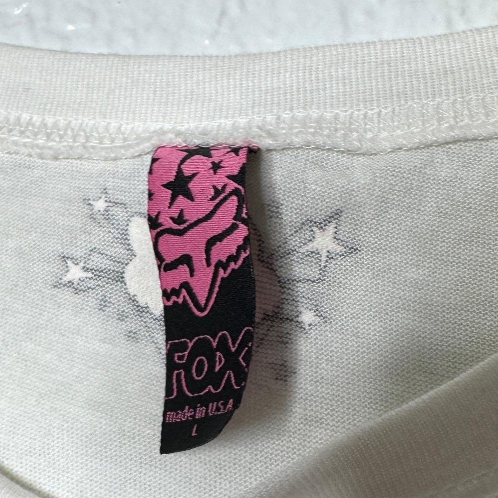 Vintage Y2K Fox Racing Stargaze Tee White Glitter Graphic T-Shirt Sz Large NEW - Picture 9 of 13